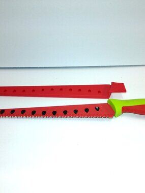 Watermelon, Cantaloupe Knife with Sheath 11" Blade Red with Green Handle Accent